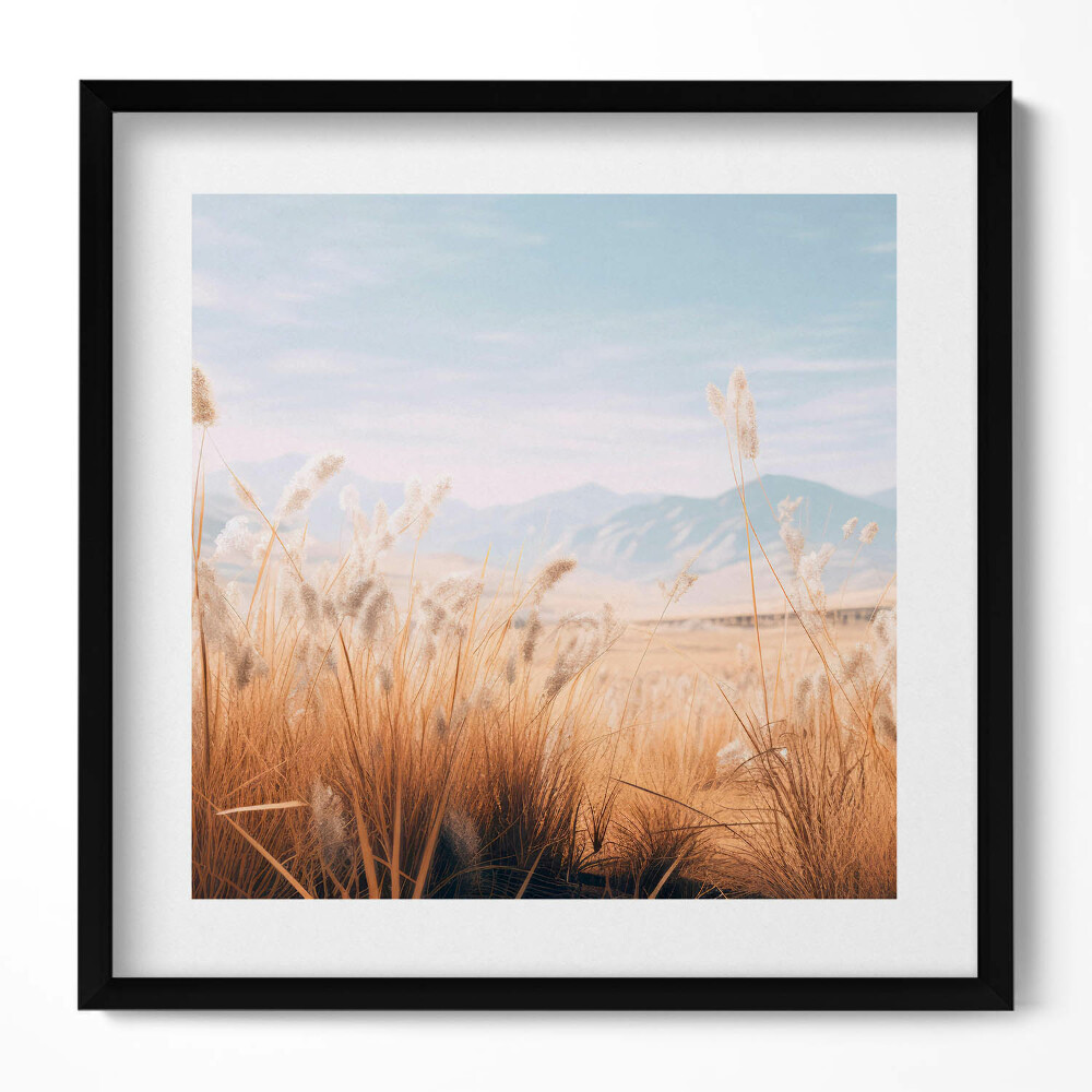 Obraz v rámu efektivní Romantická krajina trávy a hor v boho stylu