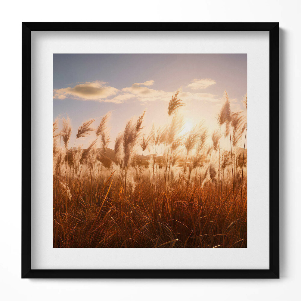 Obraz v rámu efektivní Romantický západ slunce nad trávou