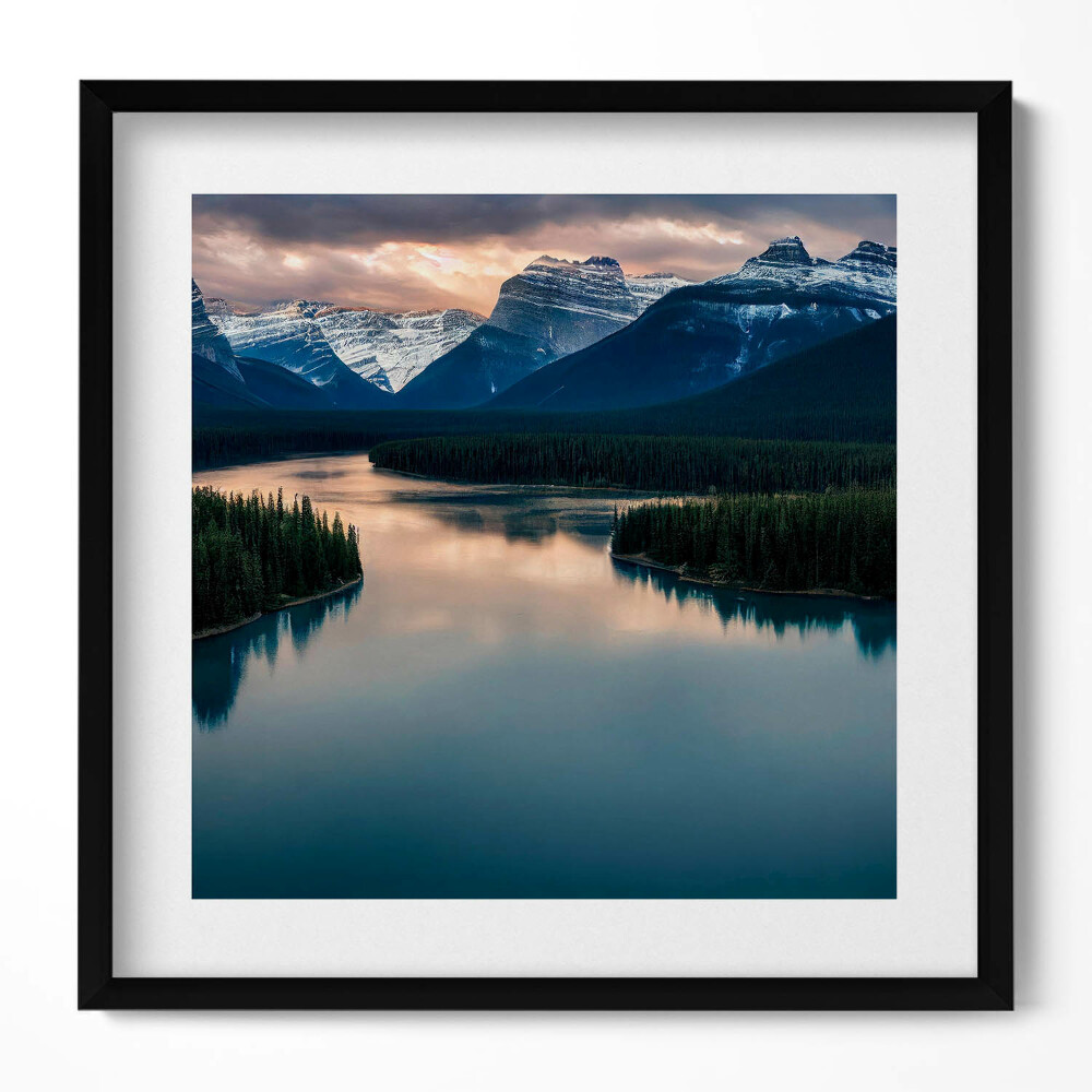 Obraz v rámu efektivní Krajina řeky lesů a hor