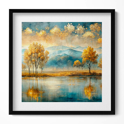 Obraz v rámu efektivní Abstraktní krajina zlatých stromů u jezera