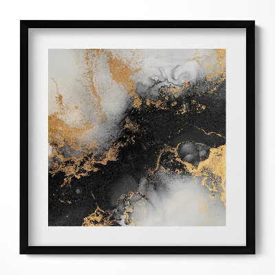 Obraz v rámu efektivní Černá a bílá abstrakce se zlatem