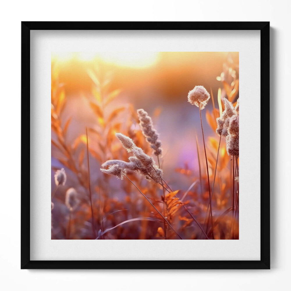 Obraz v rámu efektivní Boho tráva při východu slunce