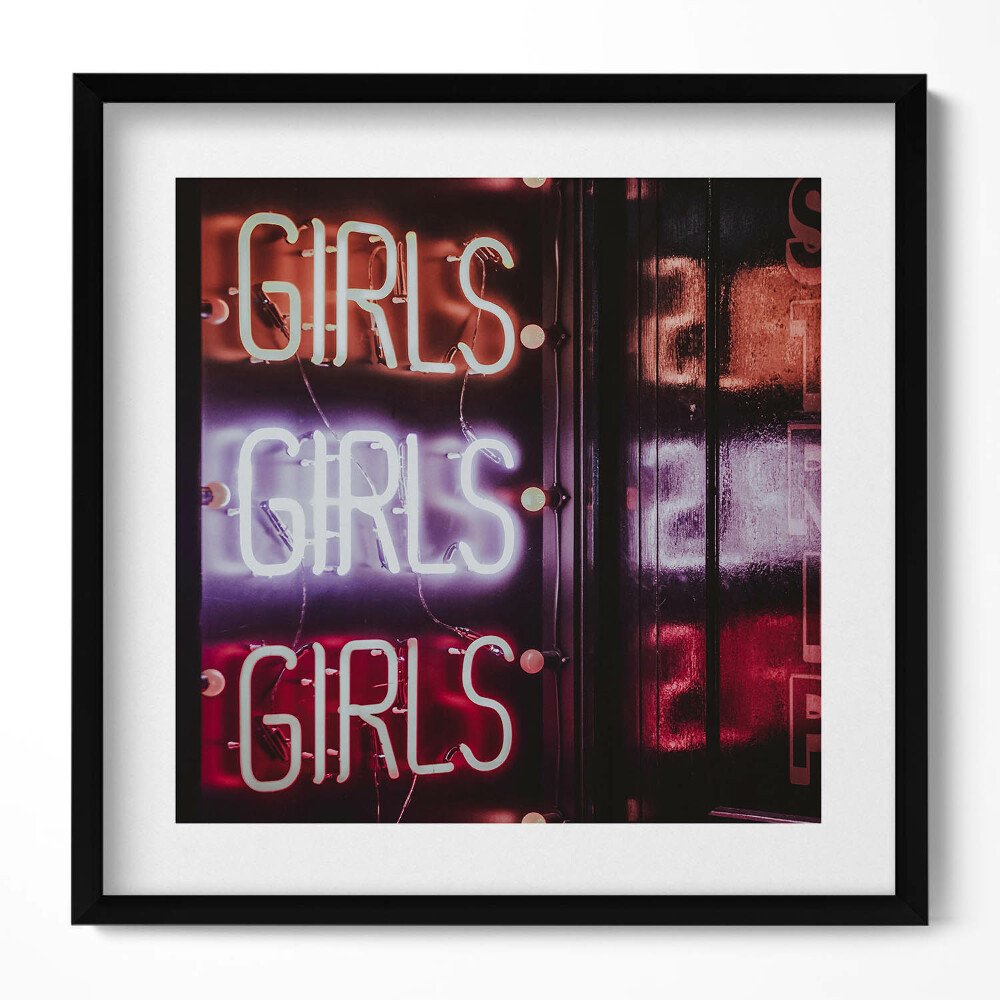 Obraz v rámu efektivní Zářící neonové nápisy "Girls"