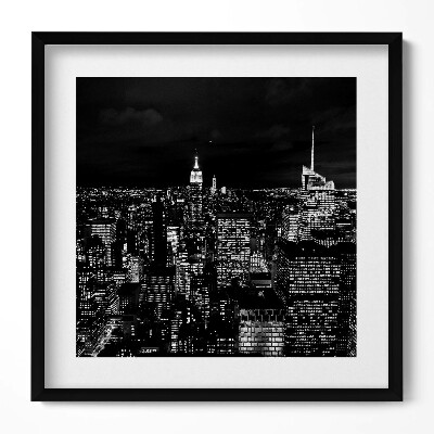 Obraz v rámu efektivní Černobílé panoráma města v noci