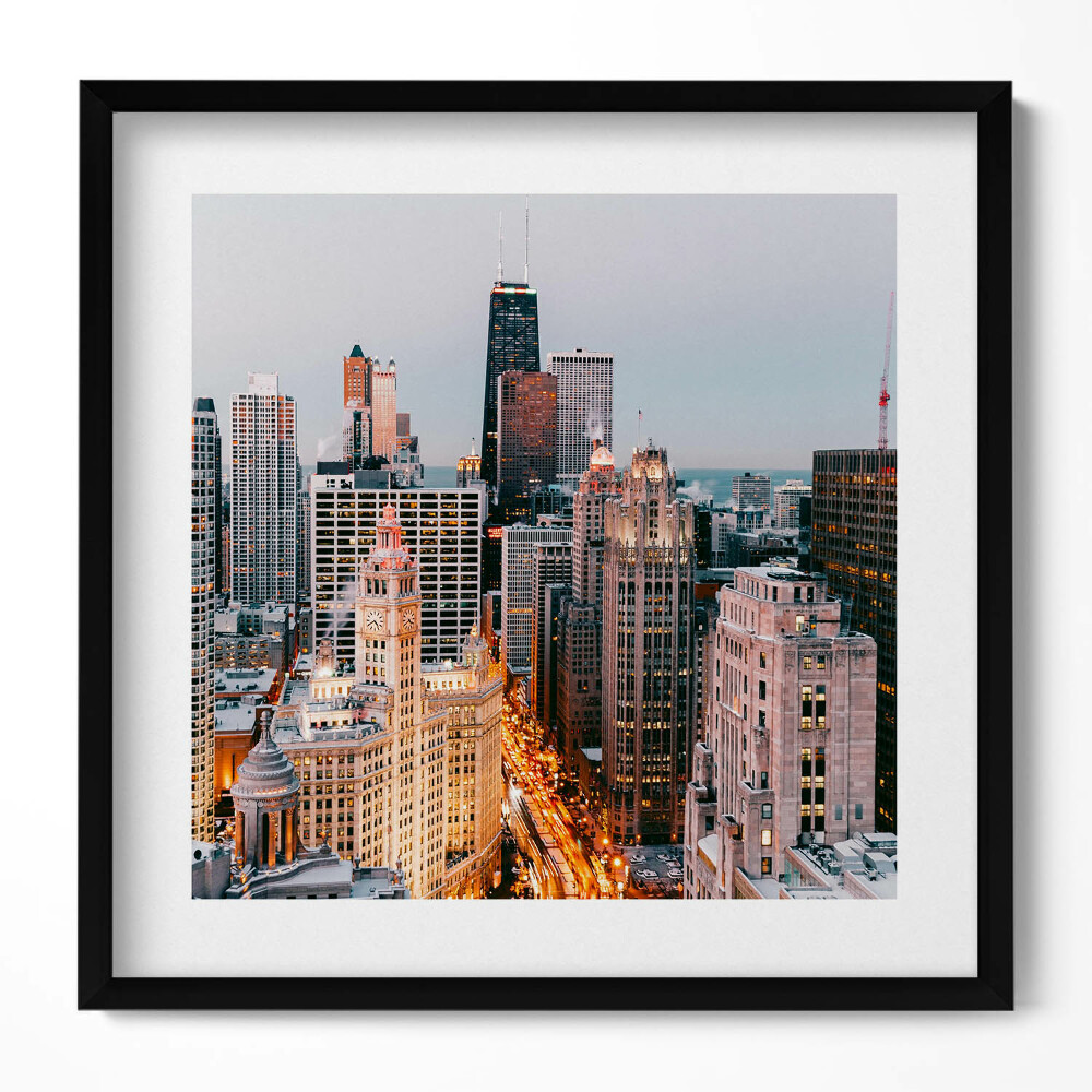 Obraz v rámu efektivní Panorama velkoměsta ve večerních hodinách