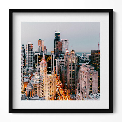 Obraz v rámu efektivní Panorama velkoměsta ve večerních hodinách