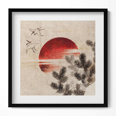 Obraz v rámu efektivní Japonské umění zapadajícího slunce