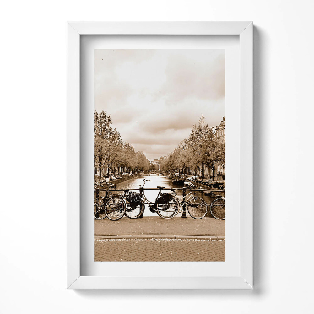 Obraz s rámem elegantní Pohled na Amsterdam s jízdními koly