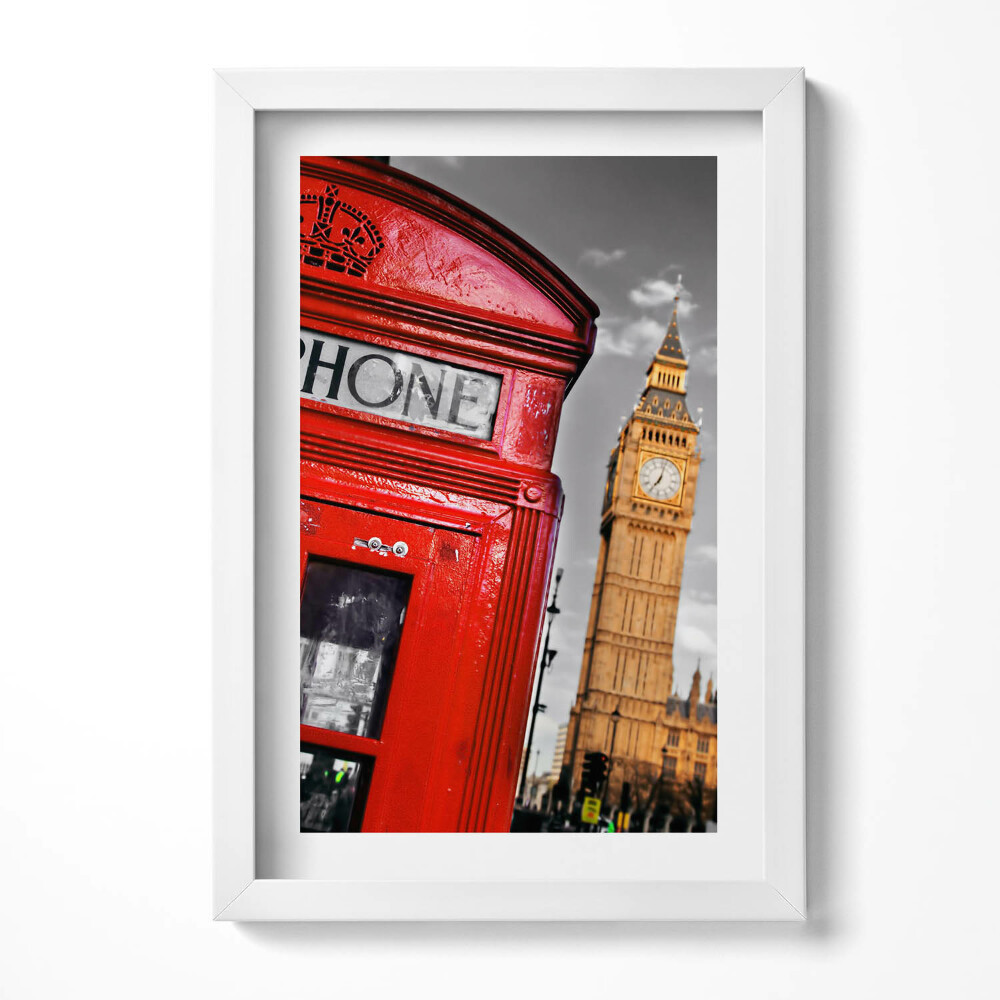 Obraz s rámem elegantní Telefonní budka a Big Ben - Anglie