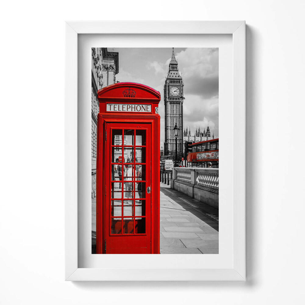 Obraz s rámem elegantní Červená telefonní budka a Big Ben - Velká Británie