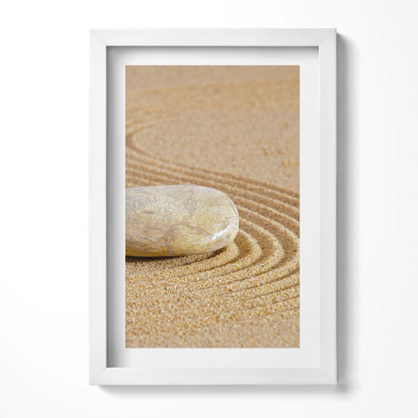 Obraz s rámem elegantní Osamělý kámen v písku - zen
