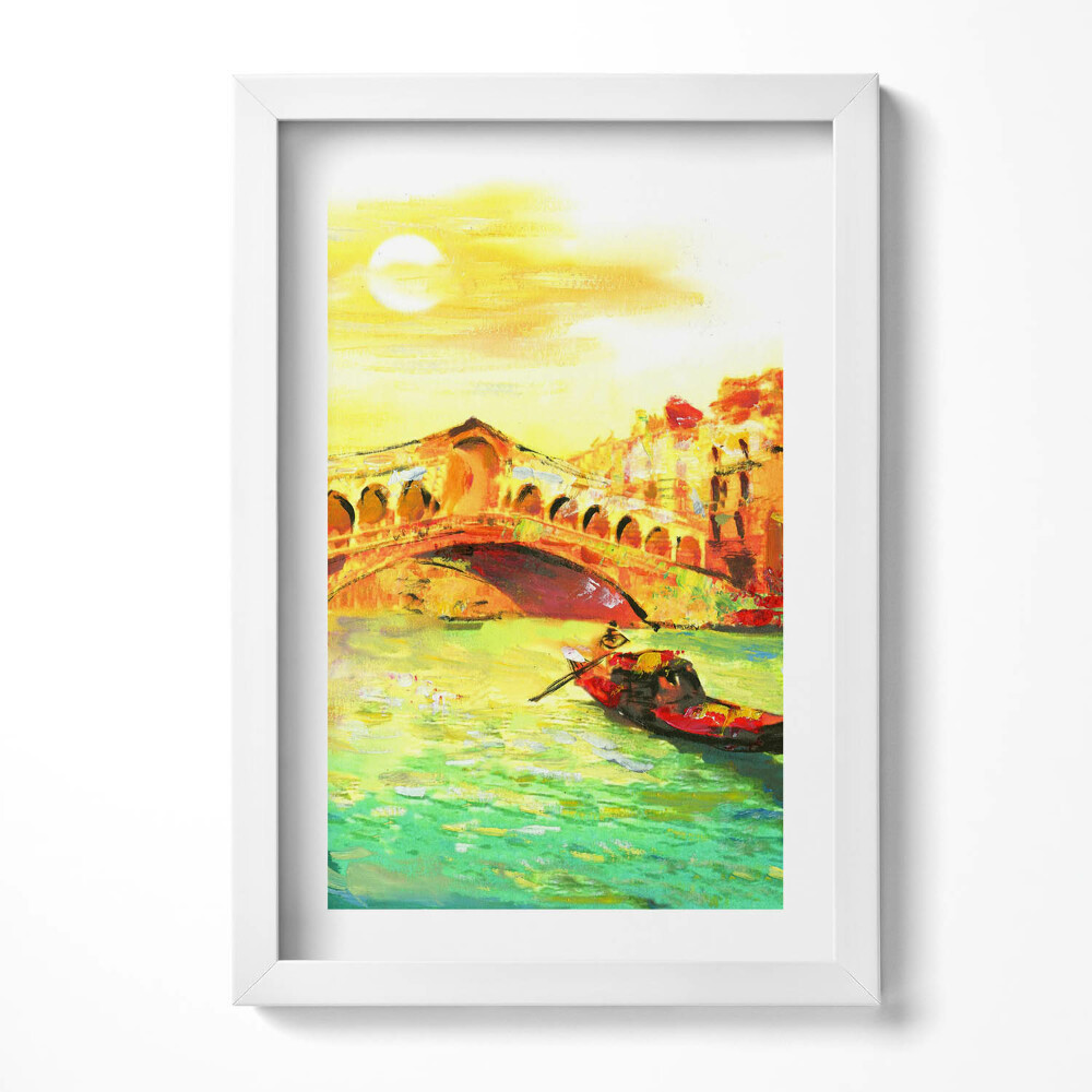 Obraz s rámem elegantní Benátky - gondola a most Rialto