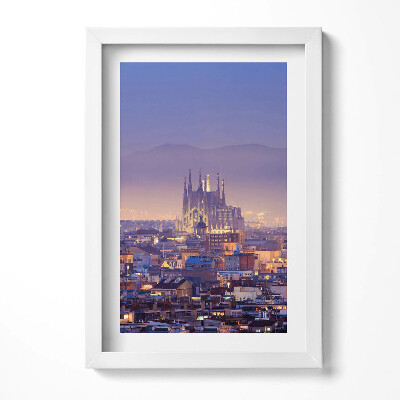Obraz s rámem elegantní Pohled na Barcelonu a Sagradu v noci