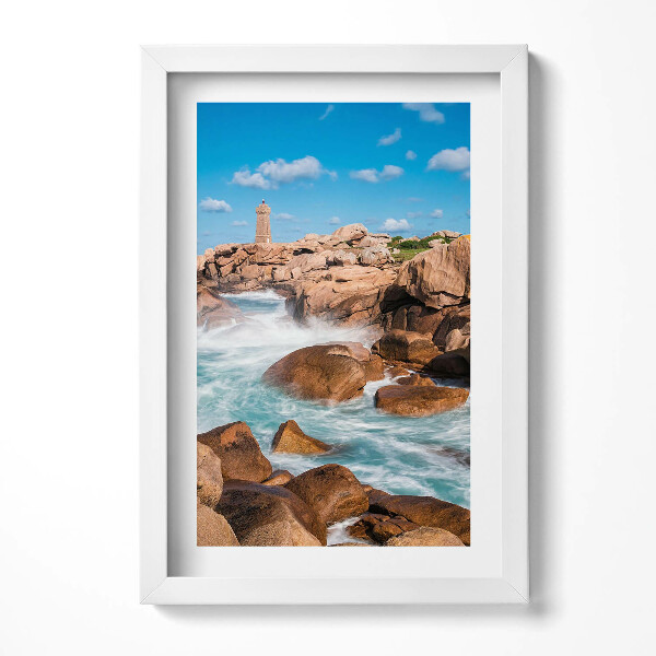 Obraz s rámem elegantní Voda, skály a maják