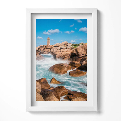 Obraz s rámem elegantní Voda, skály a maják