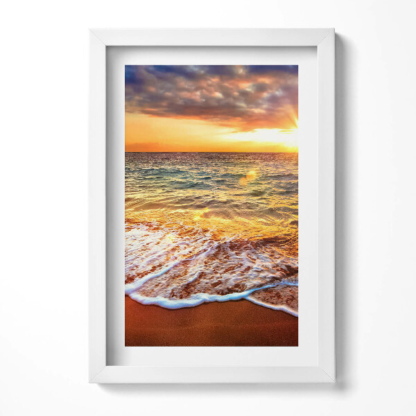 Obraz s rámem elegantní Mořské vlny při západu slunce