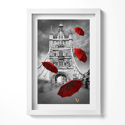 Obraz s rámem elegantní Červené deštníky na London Bridge