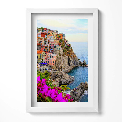 Obraz s rámem elegantní Květiny a pobřeží Cinque Terre Itálie