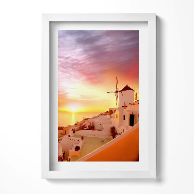 Obraz s rámem elegantní Santorini se starým větrným mlýnem