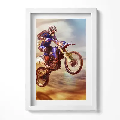 Obraz s rámem elegantní Motocyklista v poušti