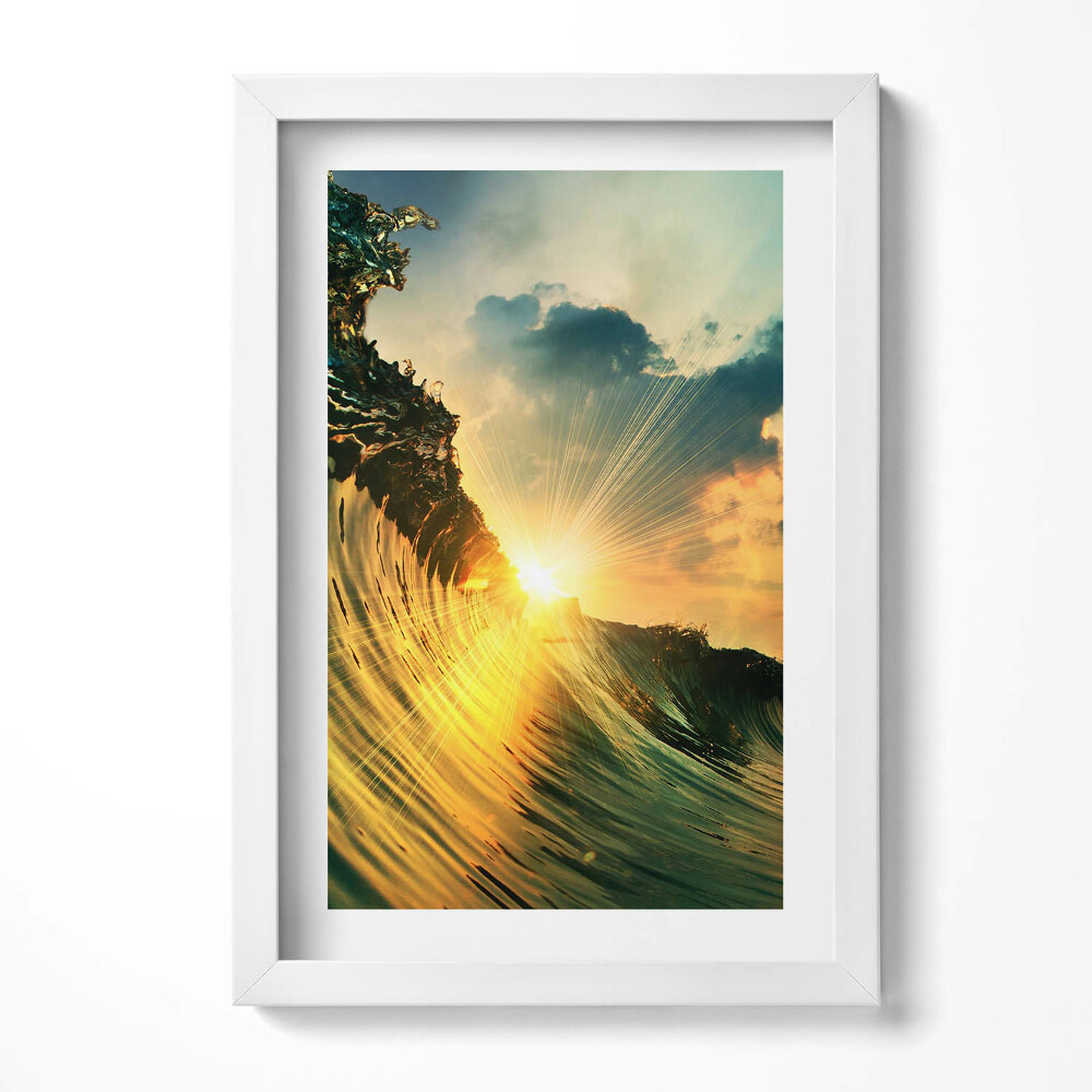 Obraz s rámem elegantní Vlna na moři a západ slunce