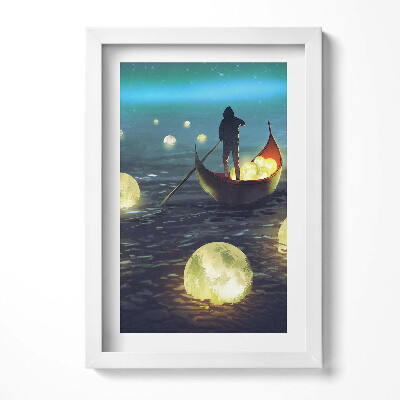 Obraz s rámem elegantní Ilustrace lodí a měsíců