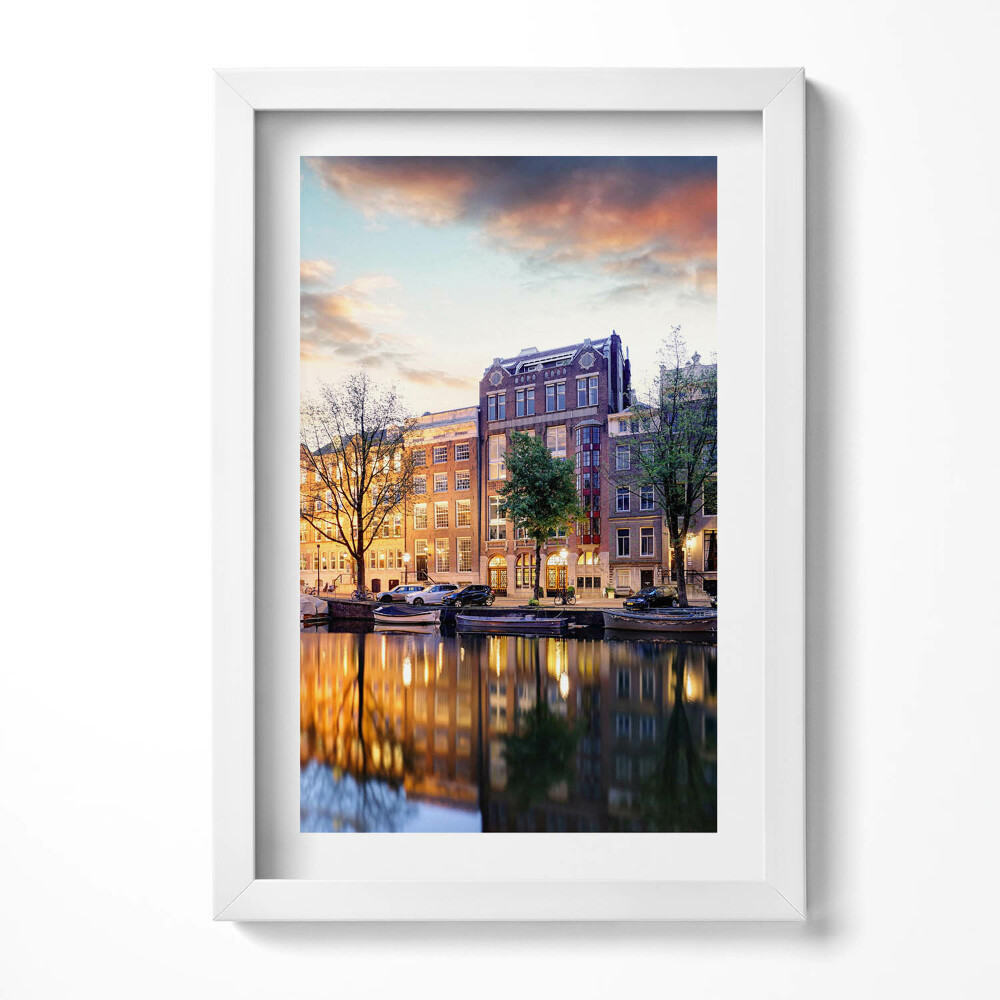 Obraz s rámem elegantní Domy Amsterdam Nizozemsko