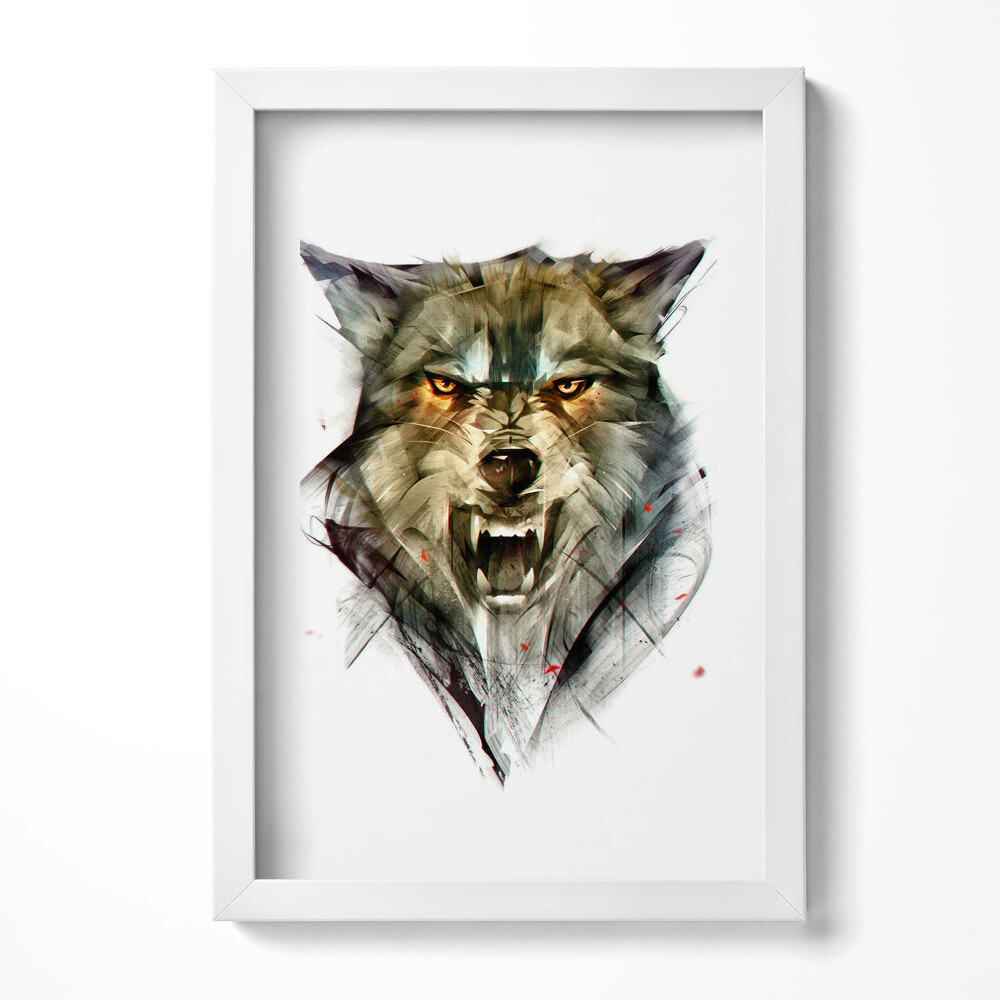 Obraz s rámem elegantní Kreslený portrét vlka