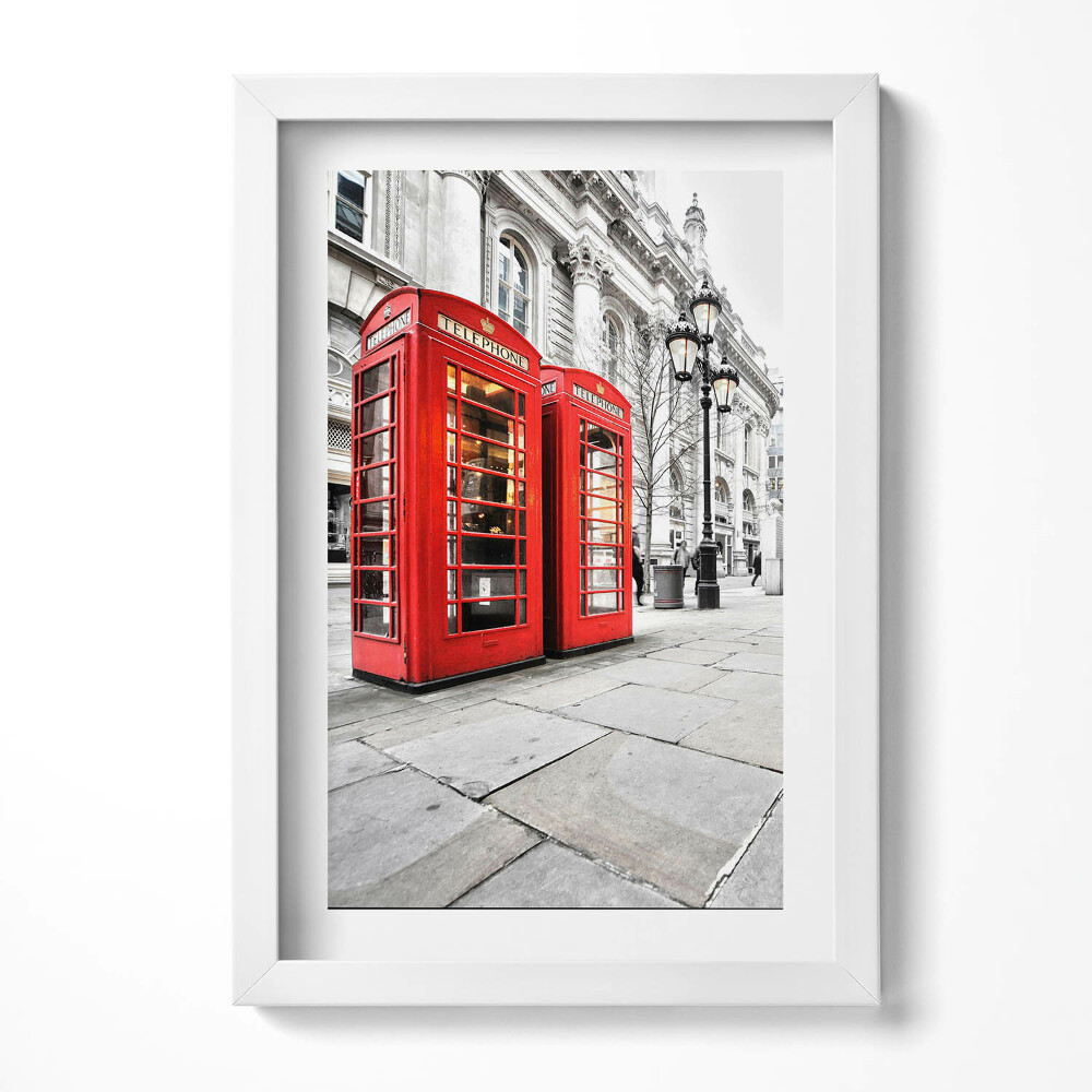 Obraz s rámem elegantní Červené telefonní budky Londýn