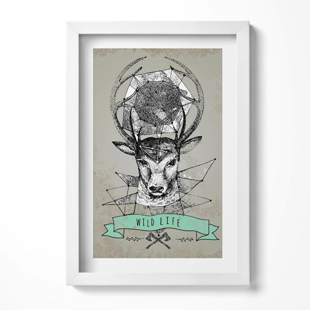 Obraz s rámem elegantní Jelení hlava