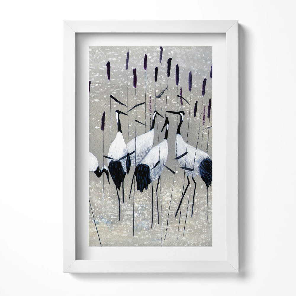 Obraz s rámem elegantní Jeřábi v rákosí