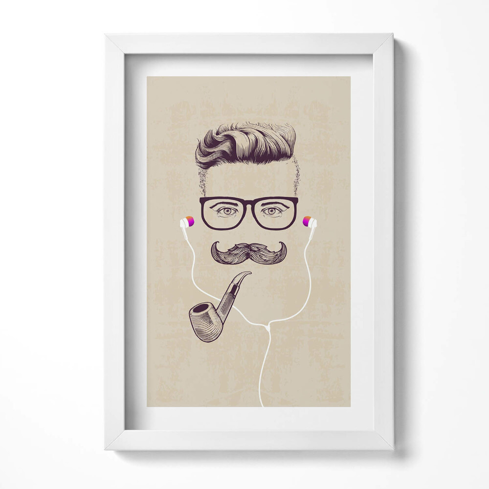 Obraz s rámem elegantní Muž s dýmkou a sluchátky