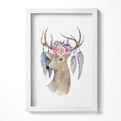 Obraz s rámem elegantní Jelení hlava a květiny