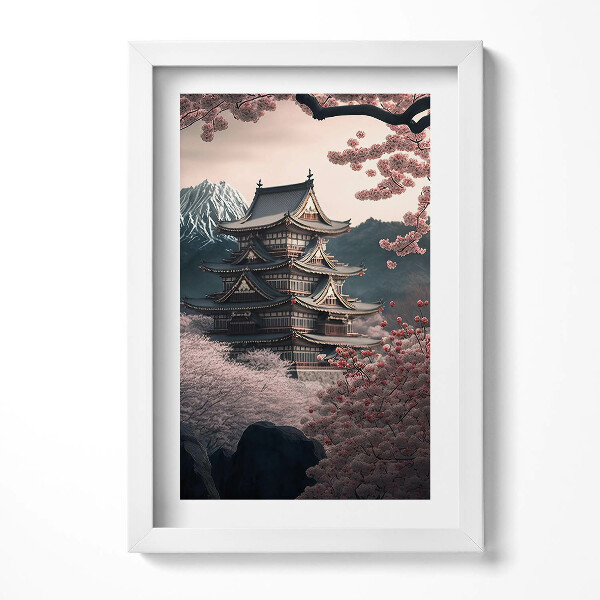 Obraz s rámem elegantní Asijská věž a třešňové květy