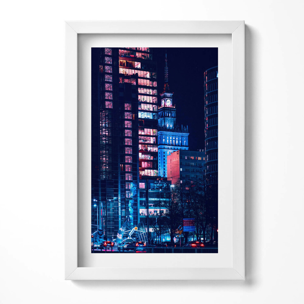 Obraz s rámem elegantní Varšava v noci