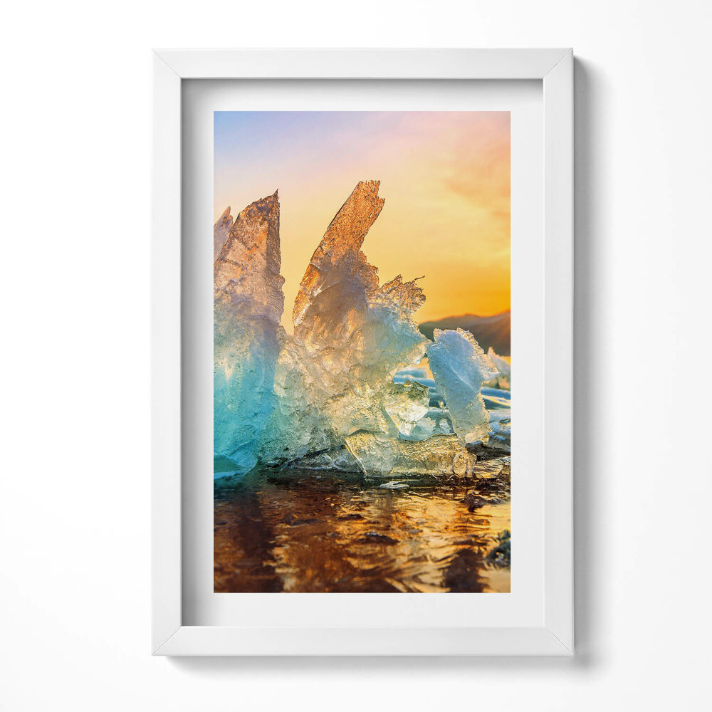 Obraz s rámem elegantní Kus ledu při východu slunce