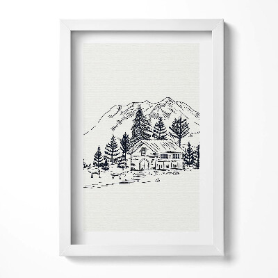 Obraz s rámem elegantní Kresba chaty v horách