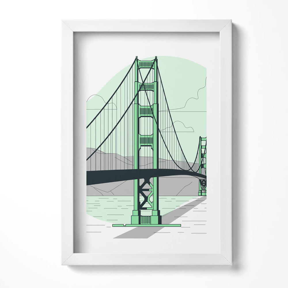 Obraz s rámem elegantní Kresba mostu Golden Gate