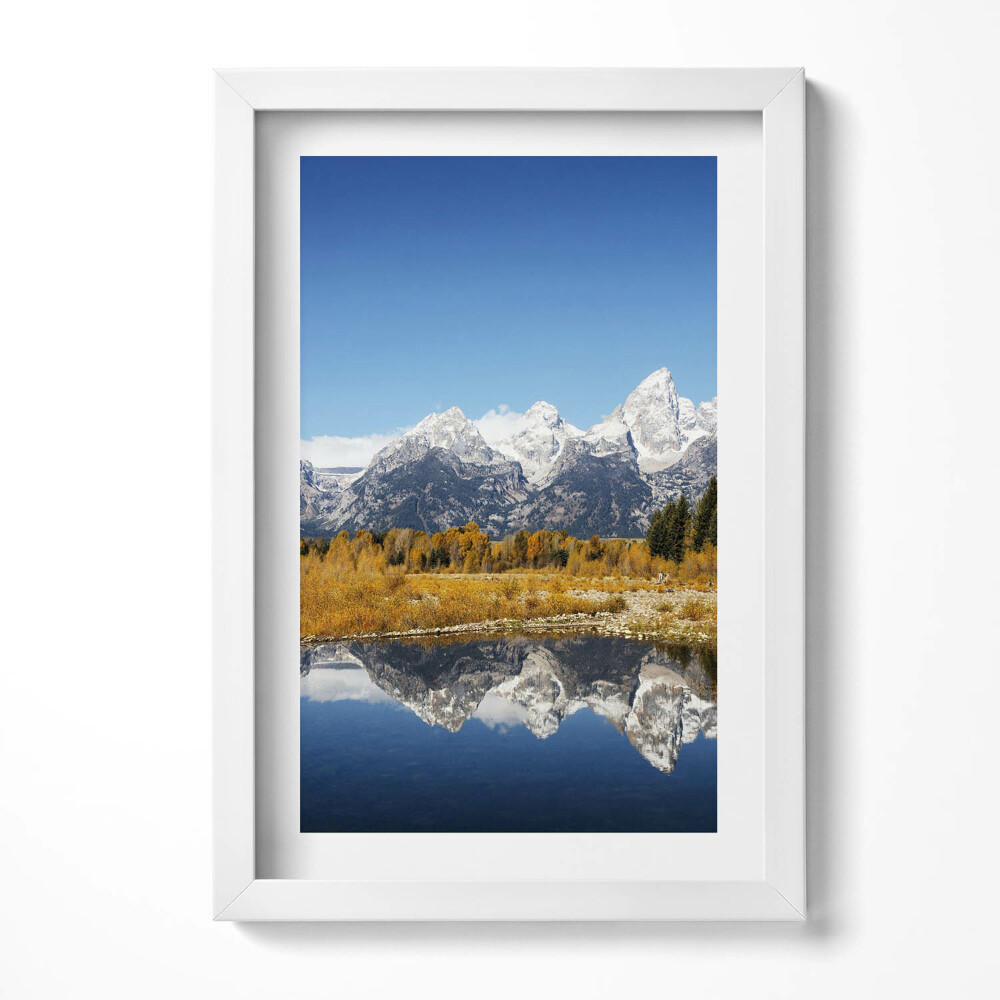 Obraz s rámem elegantní Horské jezero a podzimní stromy