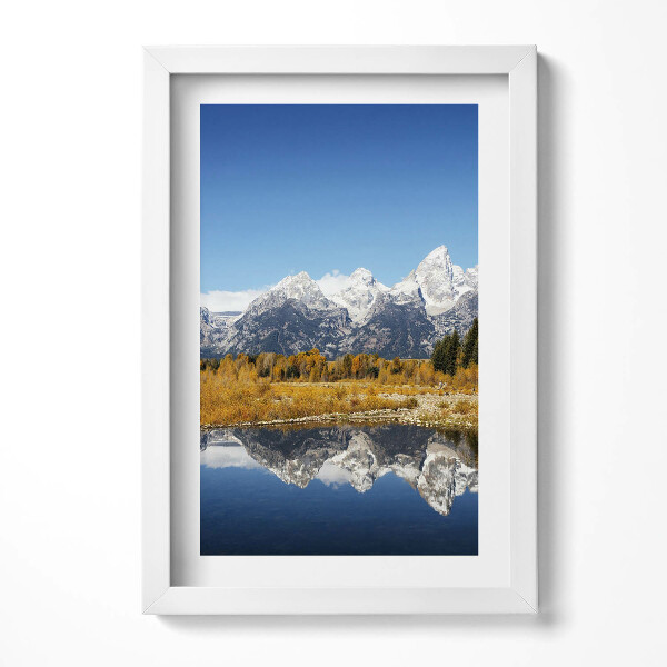 Obraz s rámem elegantní Horské jezero a podzimní stromy