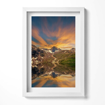 Obraz s rámem elegantní Horské jezero a západ slunce