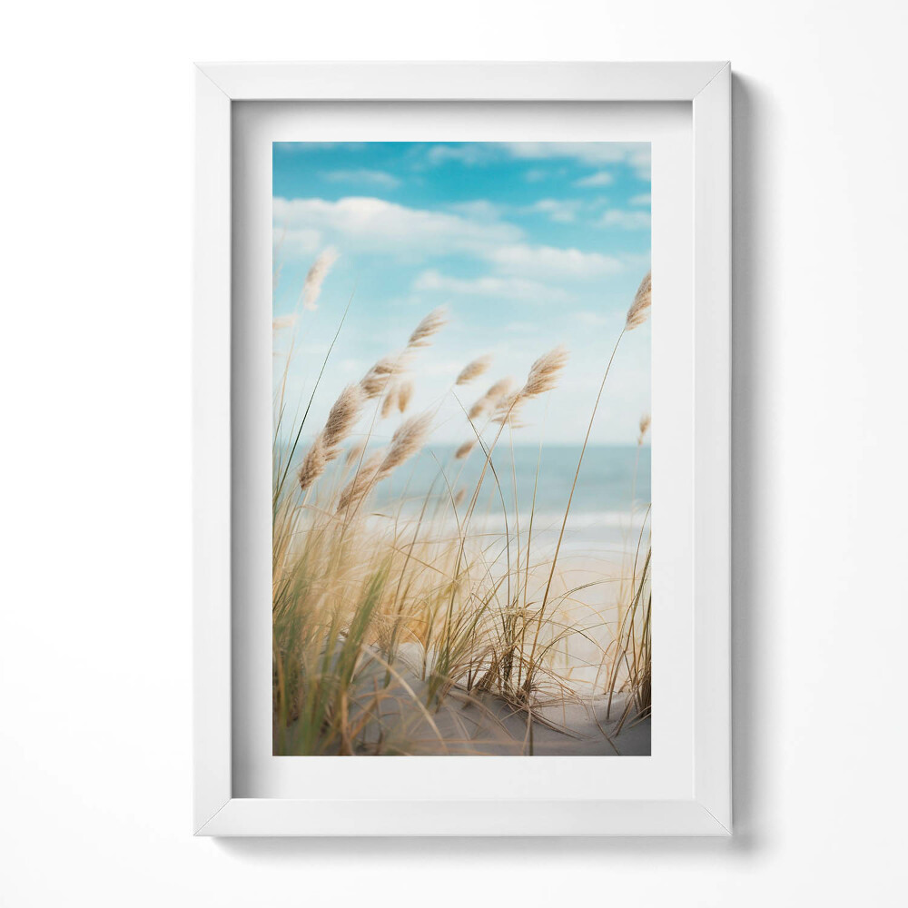 Obraz s rámem elegantní Krajina plážové trávy a moře boho stylu