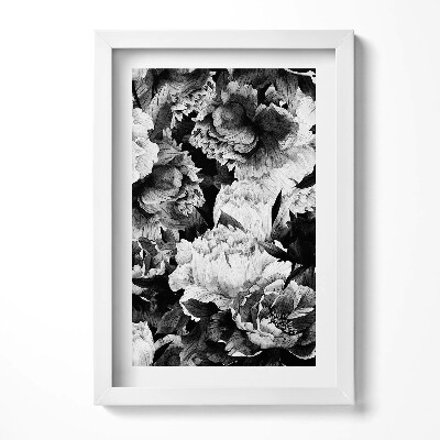 Obraz s rámem elegantní Černé a bílé květy pivoňky