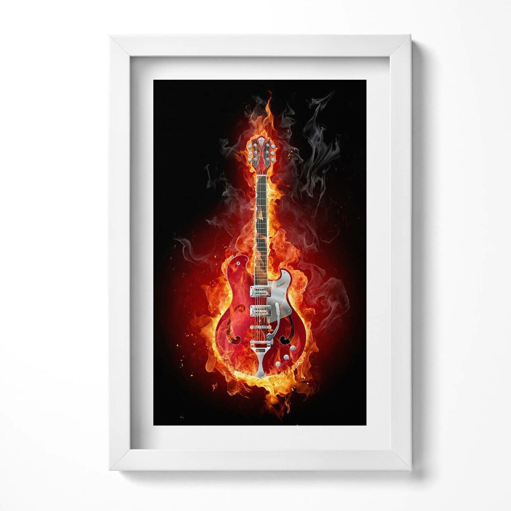 Obraz s rámem elegantní Hořící červená elektrická kytara