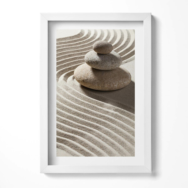 Obraz s rámem elegantní Hromada kamenů na zenovém písku