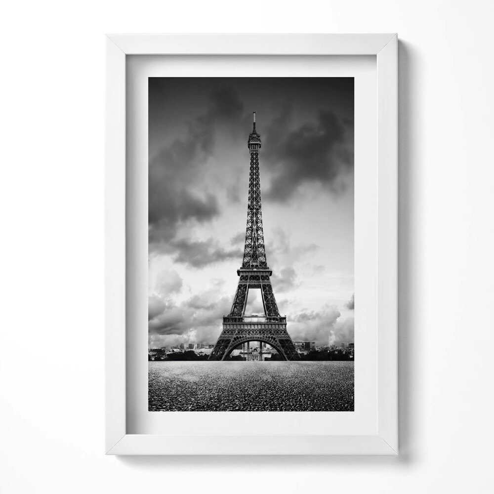 Obraz s rámem elegantní Černobílá krajina Francie s Eiffelovou věží
