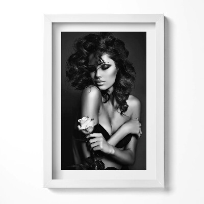 Obraz s rámem elegantní Portrét krásné ženy s květinou