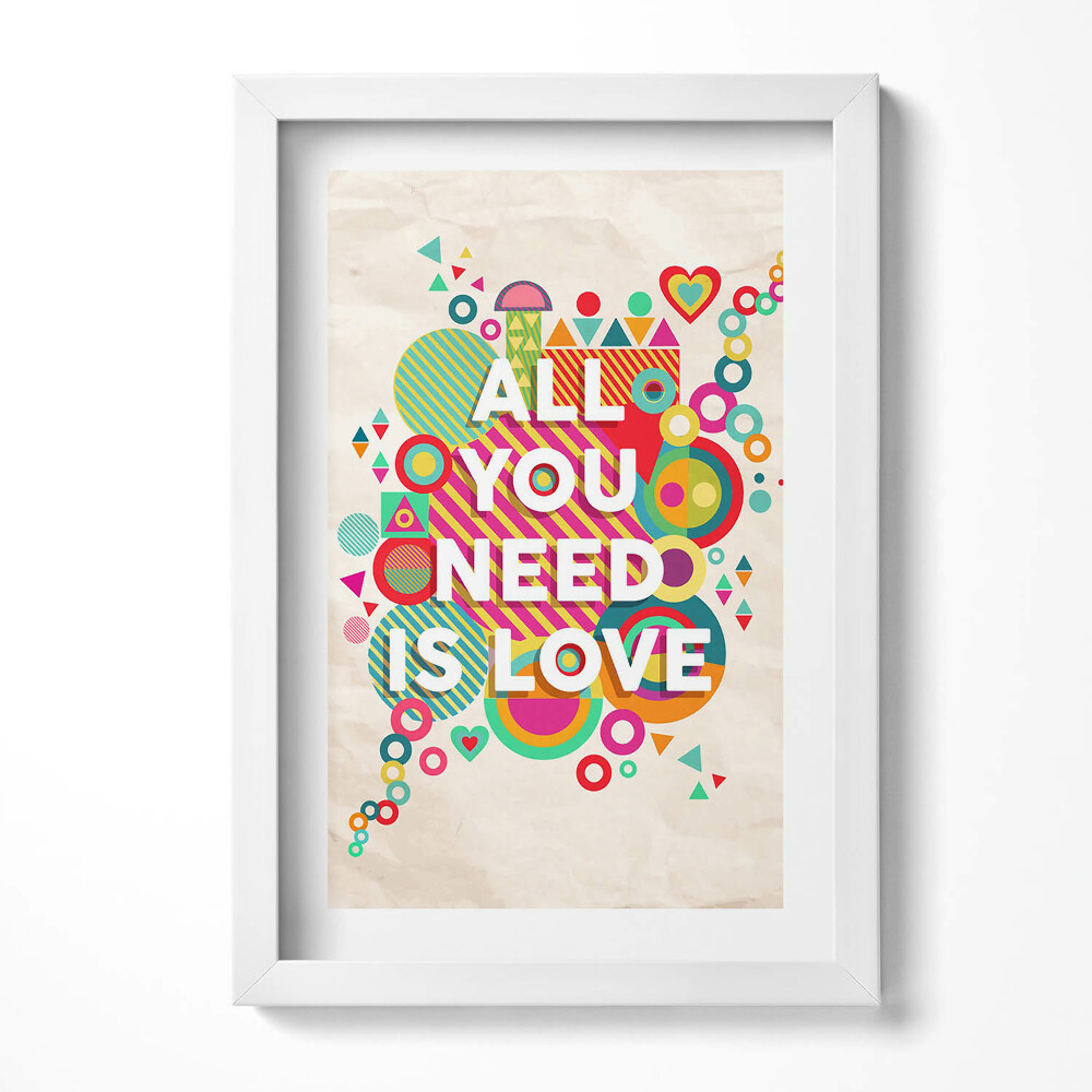 Obraz s rámem elegantní Vše, co potřebujete, je láska - nápis