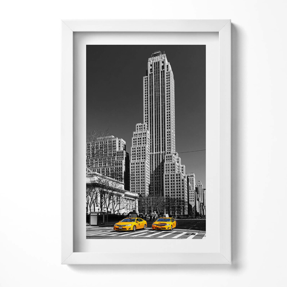 Obraz s rámem elegantní Černobílé městské a žluté taxíky