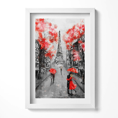 Obraz s rámem elegantní Paříž - Eiffelova věž a červené deštníky